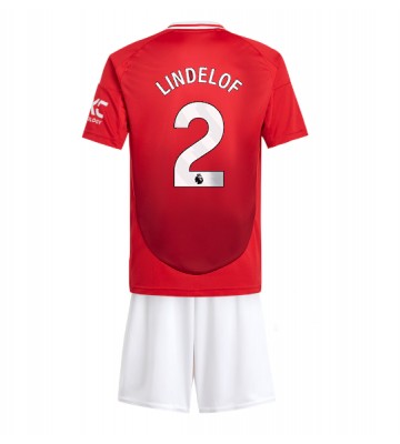 Manchester United Victor Lindelof #2 Primera Equipación Niños 2024-25 Manga Corta (+ Pantalones cortos)